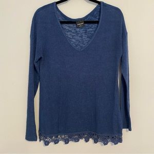 Wallpapher Blue Sweater Long Sleeve Top w/ Lace Trim